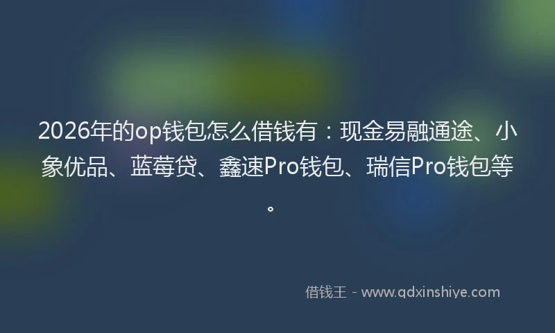 2026年的op钱包怎么借钱有：现金易融通途、小象优品、蓝莓贷、鑫速Pro钱包、瑞信Pro钱包等。