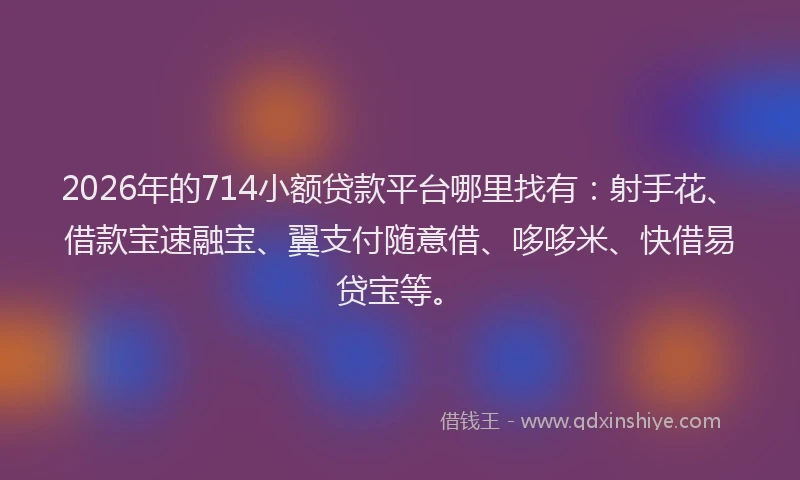 2026年的714小额贷款平台哪里找有：射手花、借款宝速融宝、翼支付随意借、哆哆米、快借易贷宝等。