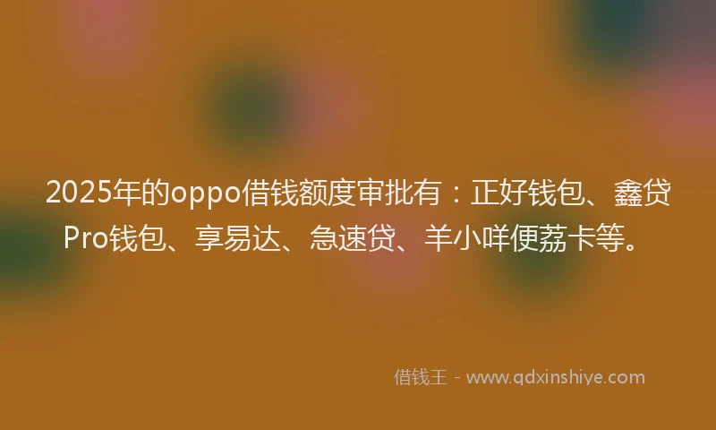 2025年的oppo借钱额度审批有：正好钱包、鑫贷Pro钱包、享易达、急速贷、羊小咩便荔卡等。