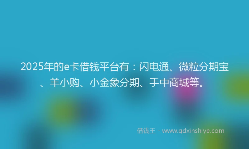2025年的e卡借钱平台有：闪电通、微粒分期宝、羊小购、小金象分期、手中商城等。