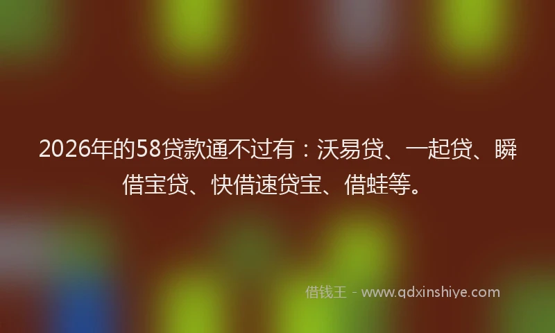 2026年的58贷款通不过有：沃易贷、一起贷、瞬借宝贷、快借速贷宝、借蛙等。