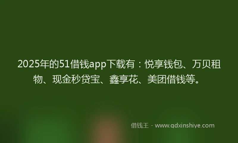 2025年的51借钱app下载有:悦享钱包、万贝租物、现金秒贷宝、鑫享花、美团借钱等。