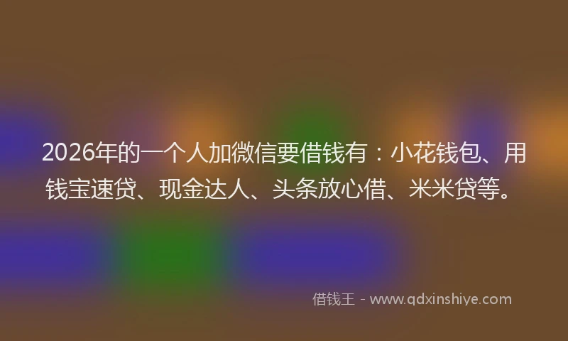2026年的一个人加微信要借钱有：小花钱包、用钱宝速贷、现金达人、头条放心借、米米贷等。