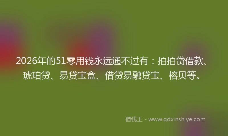2026年的51零用钱永远通不过有:拍拍贷借款、琥珀贷、易贷宝盒、借贷易融贷宝、榕贝等。