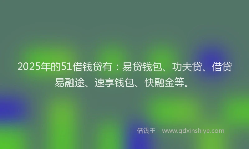 2025年的51借钱贷有：易贷钱包、功夫贷、借贷易融途、速享钱包、快融金等。