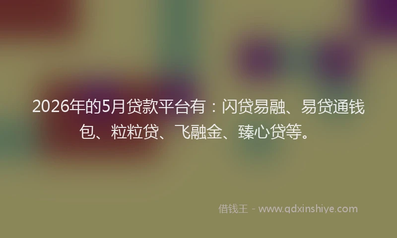 2026年的5月贷款平台有：闪贷易融、易贷通钱包、粒粒贷、飞融金、臻心贷等。