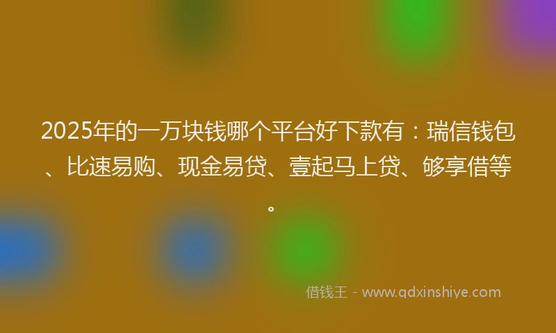 2025年的一万块钱哪个平台好下款有：瑞信钱包、比速易购、现金易贷、壹起马上贷、够享借等。