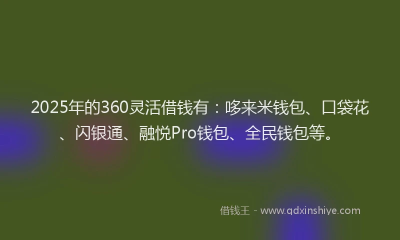 2025年的360灵活借钱有：哆来米钱包、口袋花、闪银通、融悦Pro钱包、全民钱包等。