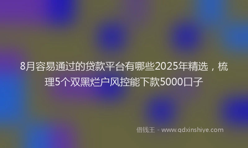 8月容易通过的贷款平台有哪些2025年精选，梳理5个双黑烂户风控能下款5000口子