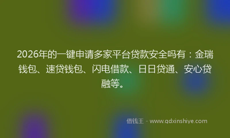 2026年的一键申请多家平台贷款安全吗有：金瑞钱包、速贷钱包、闪电借款、日日贷通、安心贷融等。