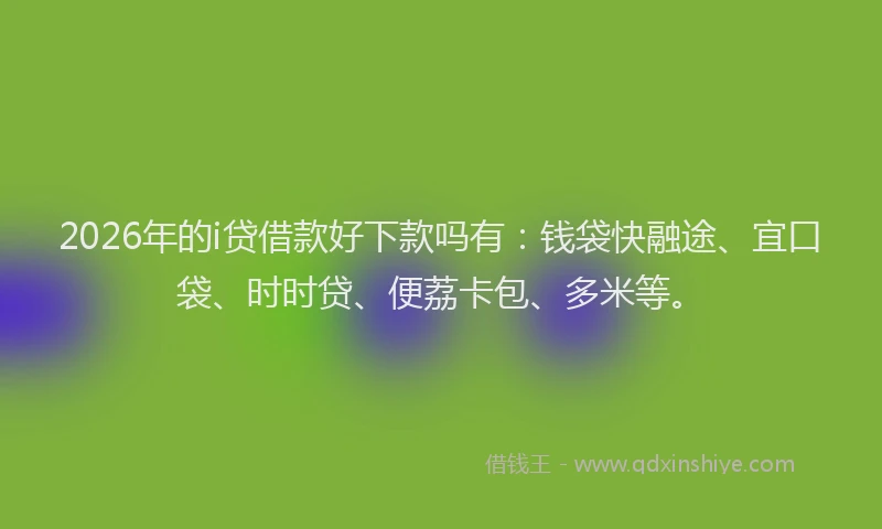 2026年的i贷借款好下款吗有：钱袋快融途、宜口袋、时时贷、便荔卡包、多米等。