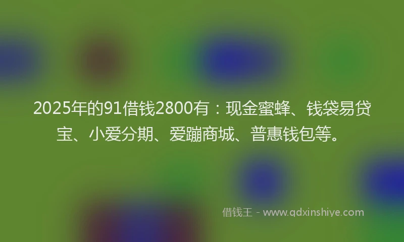 2025年的91借钱2800有：现金蜜蜂、钱袋易贷宝、小爱分期、爱蹦商城、普惠钱包等。