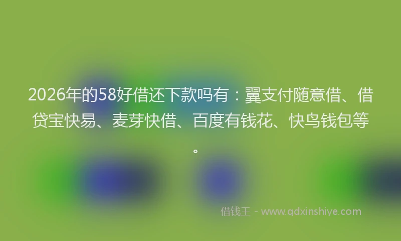 2026年的58好借还下款吗有：翼支付随意借、借贷宝快易、麦芽快借、百度有钱花、快鸟钱包等。