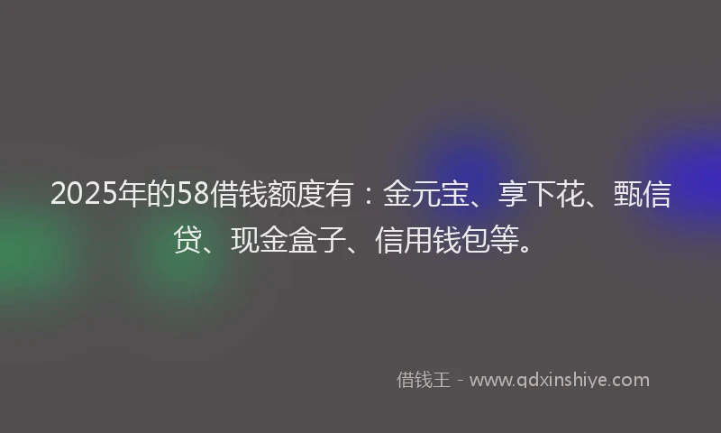 2025年的58借钱额度有：金元宝、享下花、甄信贷、现金盒子、信用钱包等。