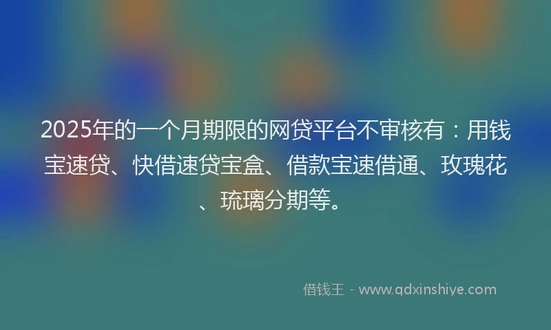 2025年的一个月期限的网贷平台不审核有：用钱宝速贷、快借速贷宝盒、借款宝速借通、玫瑰花、琉璃分期等。