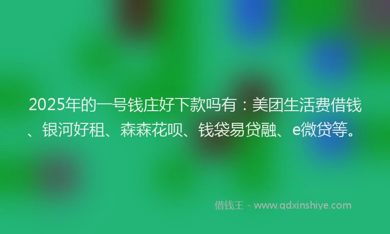 2025年的一号钱庄好下款吗有:美团生活费借钱、银河好租、森森花呗、钱袋易贷融、e微贷等。