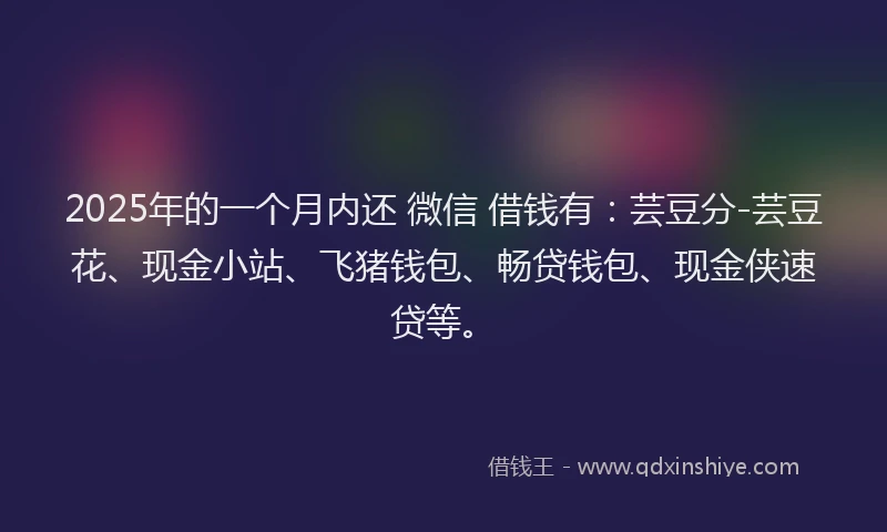 2025年的一个月内还 微信 借钱有：芸豆分-芸豆花、现金小站、飞猪钱包、畅贷钱包、现金侠速贷等。