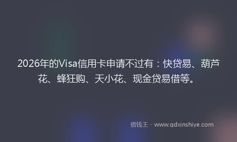 2026年的Visa信用卡申请不过有：快贷易、葫芦花、蜂狂购、天小花、现金贷易借等。
