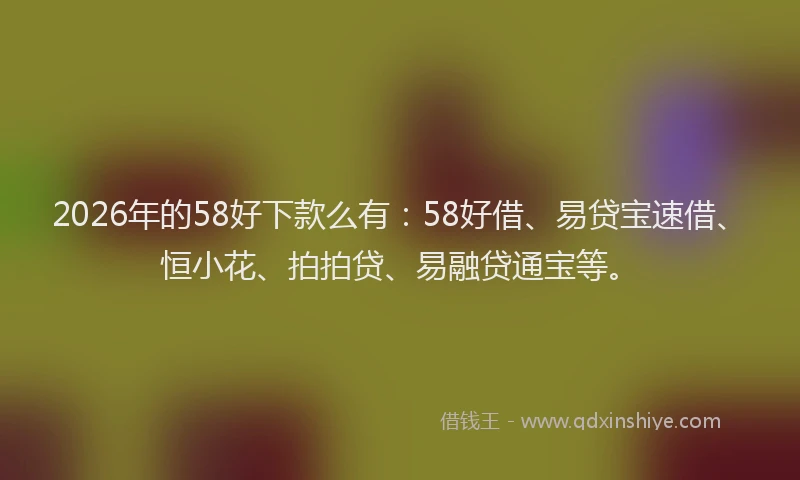 2026年的58好下款么有:58好借、易贷宝速借、恒小花、拍拍贷、易融贷通宝等。