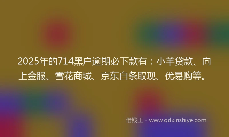 2025年的714黑户逾期必下款有：小羊贷款、向上金服、雪花商城、京东白条取现、优易购等。