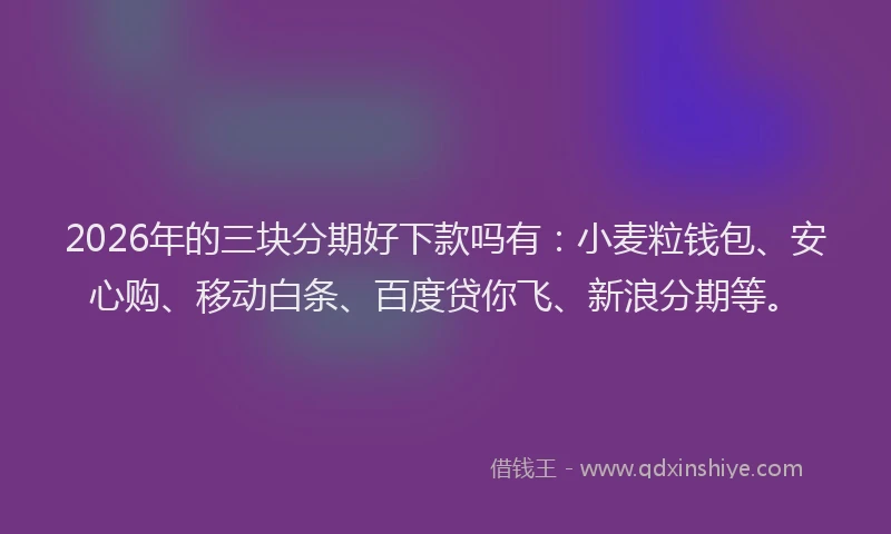 2026年的三块分期好下款吗有：小麦粒钱包、安心购、移动白条、百度贷你飞、新浪分期等。