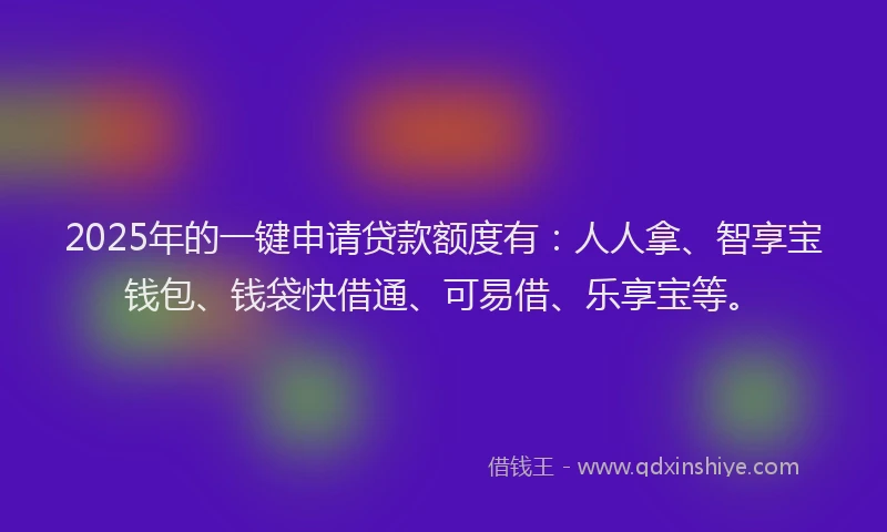 2025年的一键申请贷款额度有：人人拿、智享宝钱包、钱袋快借通、可易借、乐享宝等。