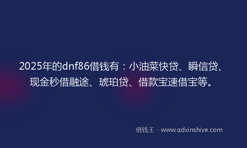 2025年的dnf86借钱有：小油菜快贷、瞬信贷、现金秒借融途、琥珀贷、借款宝速借宝等。