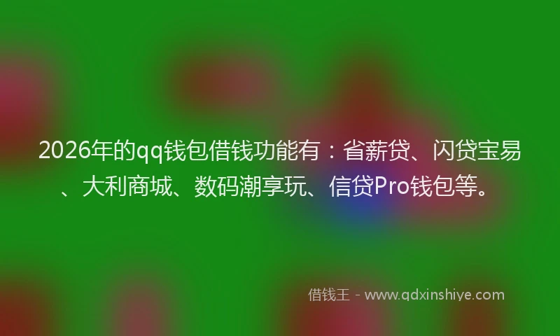 2026年的qq钱包借钱功能有：省薪贷、闪贷宝易、大利商城、数码潮享玩、信贷Pro钱包等。