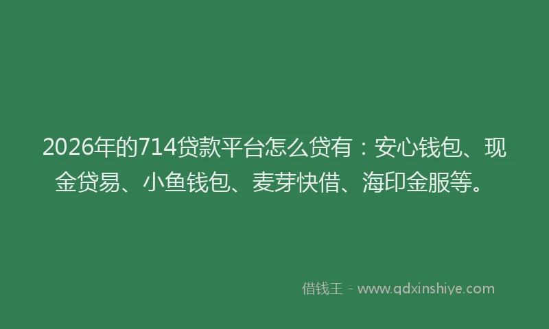2026年的714贷款平台怎么贷有：安心钱包、现金贷易、小鱼钱包、麦芽快借、海印金服等。