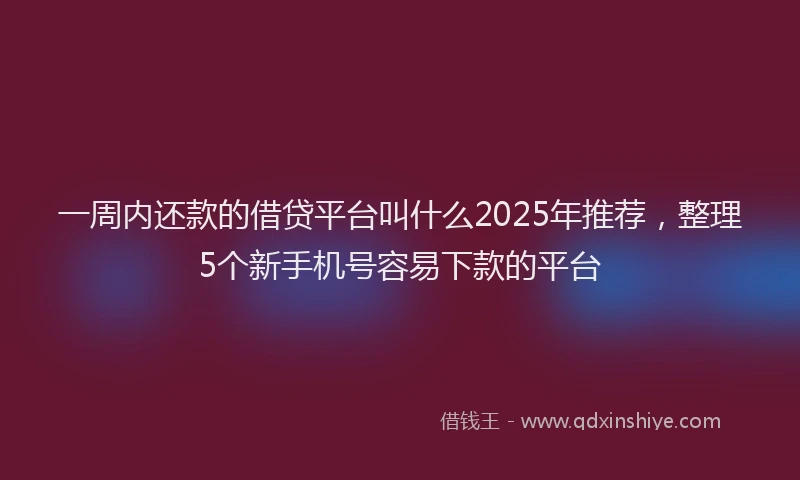 一周内还款的借贷平台叫什么2025年推荐，整理5个新手机号容易下款的平台