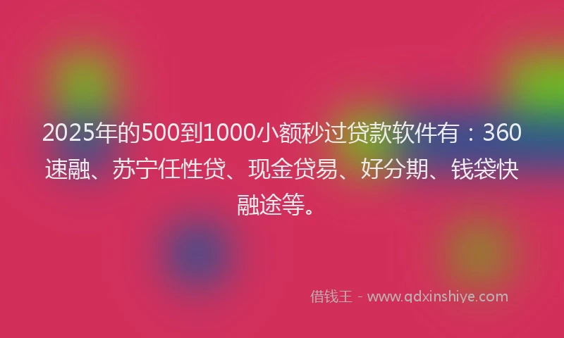 2025年的500到1000小额秒过贷款软件有：360速融、苏宁任性贷、现金贷易、好分期、钱袋快融途等。