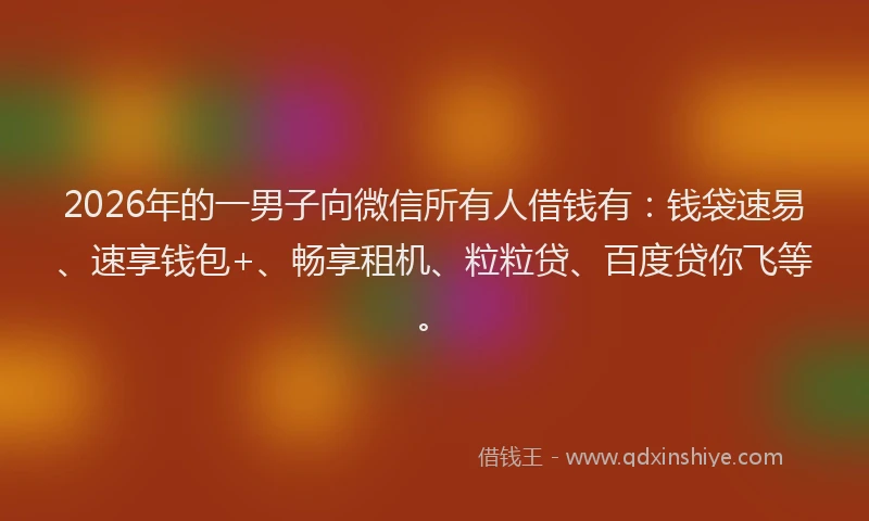 2026年的一男子向微信所有人借钱有：钱袋速易、速享钱包+、畅享租机、粒粒贷、百度贷你飞等。