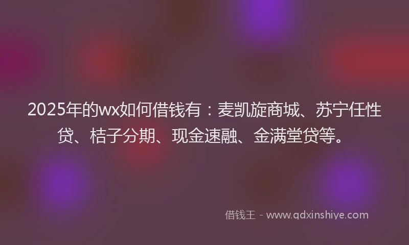 2025年的wx如何借钱有：麦凯旋商城、苏宁任性贷、桔子分期、现金速融、金满堂贷等。