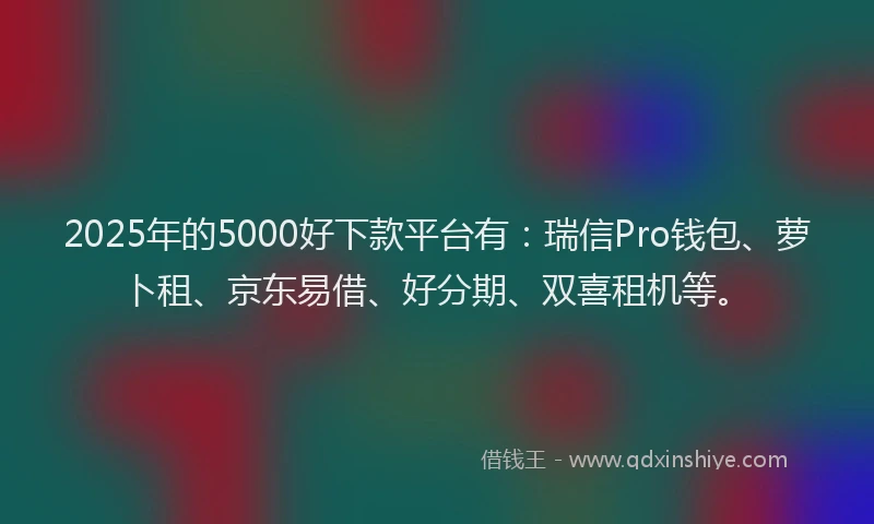 2025年的5000好下款平台有：瑞信Pro钱包、萝卜租、京东易借、好分期、双喜租机等。