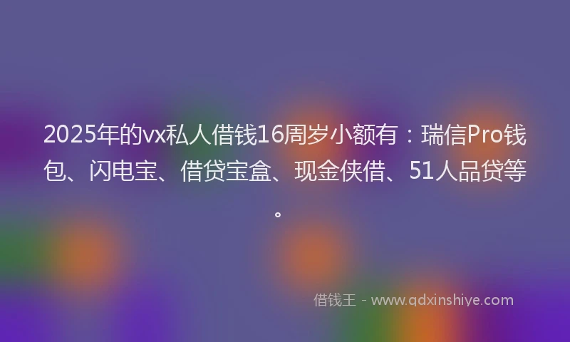 2025年的vx私人借钱16周岁小额有：瑞信Pro钱包、闪电宝、借贷宝盒、现金侠借、51人品贷等。