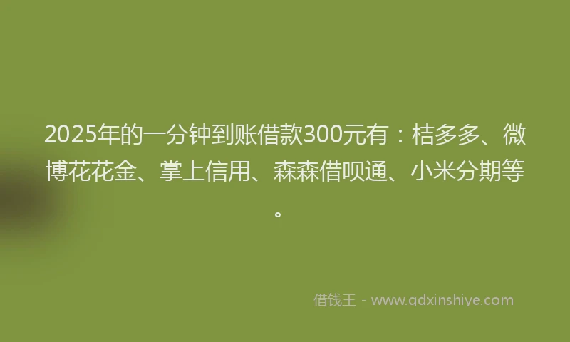 2025年的一分钟到账借款300元有：桔多多、微博花花金、掌上信用、森森借呗通、小米分期等。