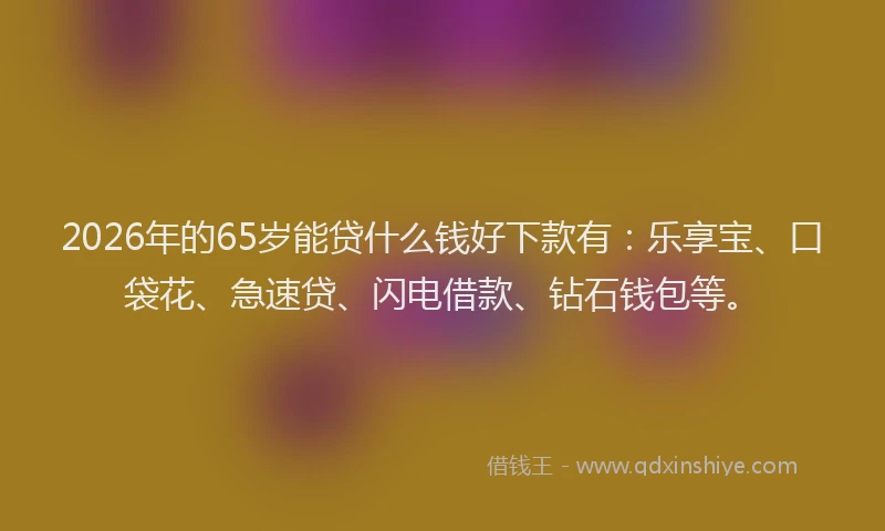 2026年的65岁能贷什么钱好下款有：乐享宝、口袋花、急速贷、闪电借款、钻石钱包等。