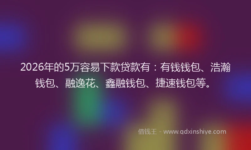 2026年的5万容易下款贷款有：有钱钱包、浩瀚钱包、融逸花、鑫融钱包、捷速钱包等。