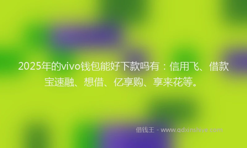 2025年的vivo钱包能好下款吗有：信用飞、借款宝速融、想借、亿享购、享来花等。