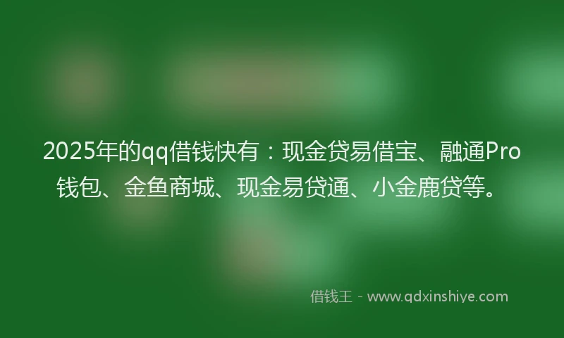 2025年的qq借钱快有:现金贷易借宝、融通Pro钱包、金鱼商城、现金易贷通、小金鹿贷等。