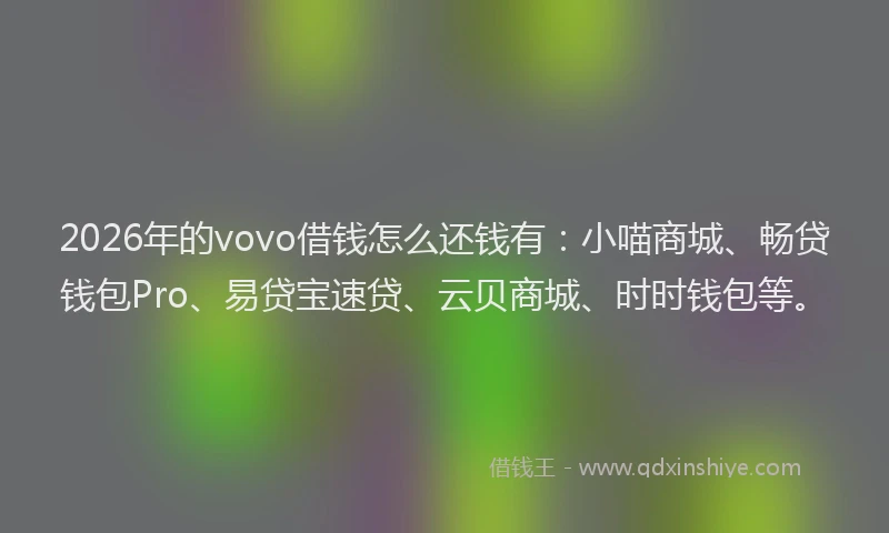 2026年的vovo借钱怎么还钱有：小喵商城、畅贷钱包Pro、易贷宝速贷、云贝商城、时时钱包等。
