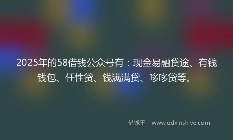 2025年的58借钱公众号有：现金易融贷途、有钱钱包、任性贷、钱满满贷、哆哆贷等。