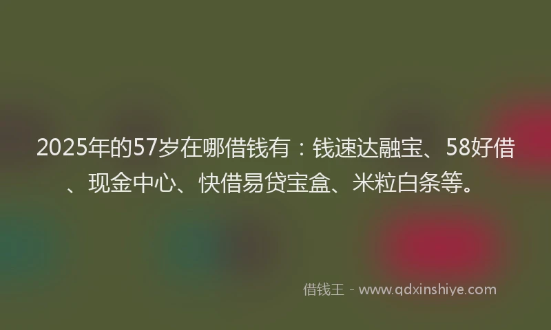 2025年的57岁在哪借钱有:钱速达融宝、58好借、现金中心、快借易贷宝盒、米粒白条等。