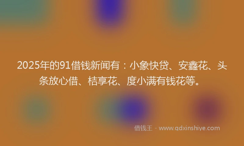 2025年的91借钱新闻有:小象快贷、安鑫花、头条放心借、桔享花、度小满有钱花等。