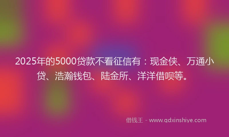 2025年的5000贷款不看征信有:现金侠、万通小贷、浩瀚钱包、陆金所、洋洋借呗等。
