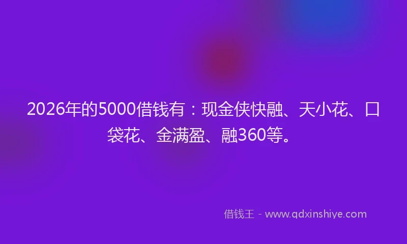 2026年的5000借钱有：现金侠快融、天小花、口袋花、金满盈、融360等。
