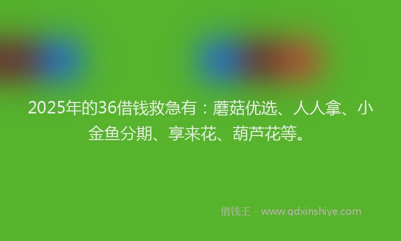 2025年的36借钱救急有:蘑菇优选、人人拿、小金鱼分期、享来花、葫芦花等。
