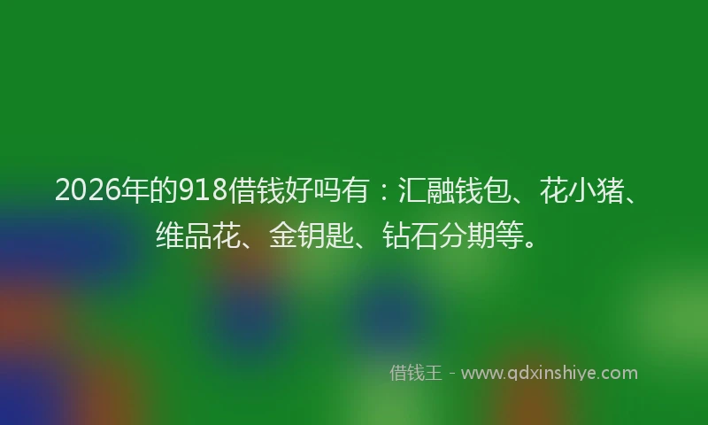 2026年的918借钱好吗有：汇融钱包、花小猪、维品花、金钥匙、钻石分期等。