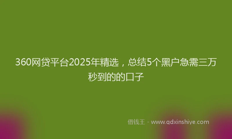 360网贷平台2025年精选，总结5个黑户急需三万秒到的的口子