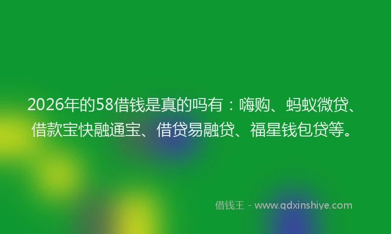 2026年的58借钱是真的吗有：嗨购、蚂蚁微贷、借款宝快融通宝、借贷易融贷、福星钱包贷等。